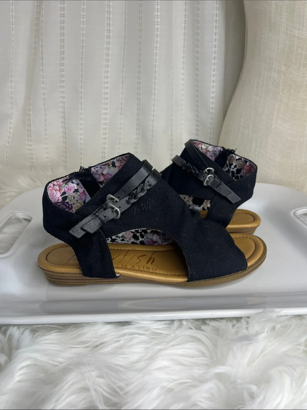 NFS- Blowfish Malibu Comfort Canvas Black Open-Toe Slingback Sandals